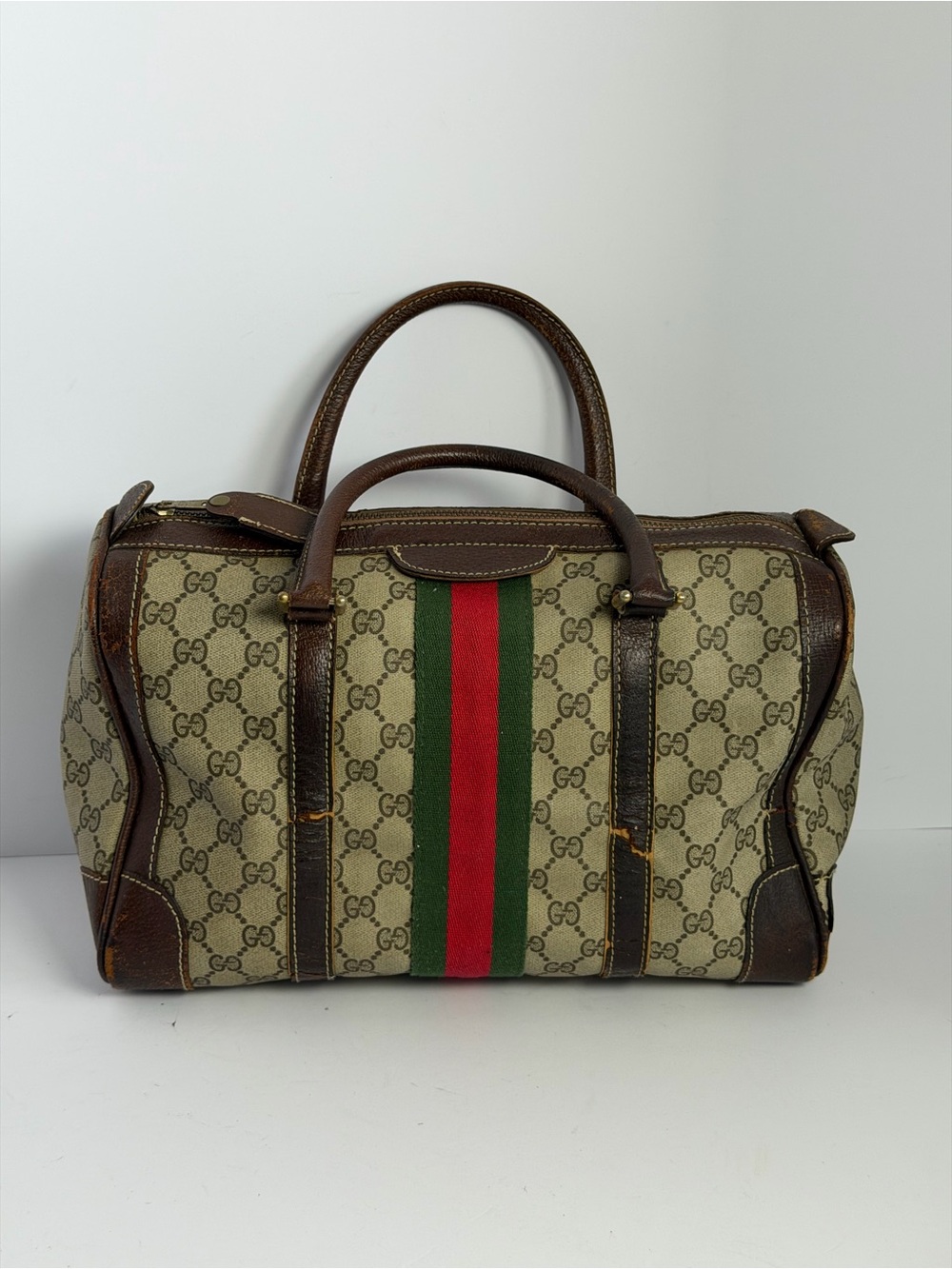 Vintage Gucci GG Monogram Canvas Web Stripe Boston Bag - Picture 9 of 15